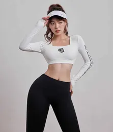 Women's T-Shirt Sports top with chest pad women's tight crop yoga long sleeve skin breathable fitness wear 240223