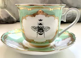 Set tazza da tè e piattino Green Gold Royal Bee, 8 once, sicuro per alimenti e durevole