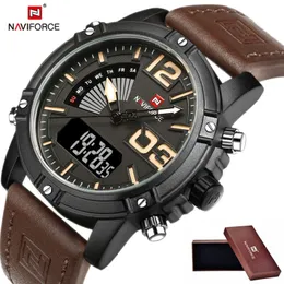 Новые модные мужские водонепроницаемые спортивные часы NAVIFORCE, мужские кварцевые цифровые кожаные часы relogio masculino Me239M
