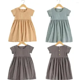 Girl Dresses 1-8Yrs Children Girls' Linen Dress Casual Cotton Short Sleeve Summer Kids Girls Clothing Outfits