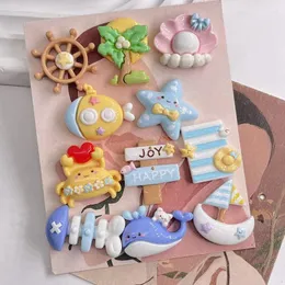 Charms 10st Kawaii Cartoon Ocean Beach Series Flat Back Harts Hair Clip Diy Keychain Armband Pendant Smycken Dekoration Tillbehör