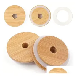 Coperchio per bicchieri Coperchi per tazze in vetro di bambù 70 mm 88 mm riutilizzabili in legno con foro St e guarnizione Sile Consegna DHS Drop Home Garden Cucina Sala da pranzo Dhjkx