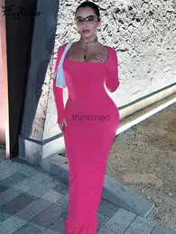 Basic Casual Dresses Hugcitar Square Collar Solid Long Sleeve Sexy Bodycon Maxi Prm Dress 2023 Fall Elegant Women Evening Party Birthday Outfit Y2K YQ240223