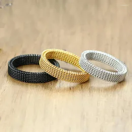 Cluster Rings Fashion Unisex Elastic Mesh Stainless Steel Ring Circle Woven Vintage Women Men Wedding Jewelry Friends Gift 2024