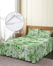 Bettrock, grünes Batikmuster, elastische Tagesdecke mit Kissenbezügen, Schutz, Matratzenbezug, Bettwäsche-Set, Bettlaken