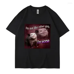 Herren-T-Shirts „I'm Not Like The Other Girls Worse“-Print-Shirt, lustiges Opossum, kurzärmelig, für Männer und Frauen, T-Shirt in Übergröße, Baumwolle, Streetwear