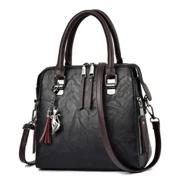 Tassel Decor Satchel Bag Fashion PU Leather Shoulder Bag Womens Double Handle Office Work Purse