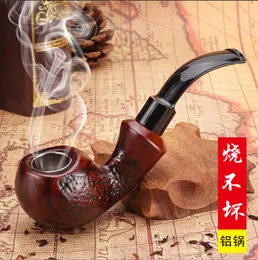 smoking New carved portable men's resin pipe, detachable rubber wood filter pipe, curved hammer smoking set