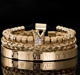 NUOVO Bracciale uomo di lusso Micro Pave CZ Fascino reale romano Bracciali donna Cristalli in acciaio inossidabile Braccialetti Coppia gioielli fatti a mano Regalo di alta qualità 3 pezzi / set