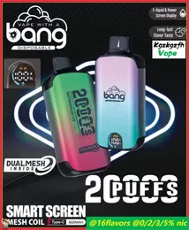 Bang Box Puff 20000 E Kit de cigarros 20k Puffs Puffs descartáveis ​​Vape Pen Mesh Mesh Bobina recarregável 650mAh Battery Vopers 0% 2% 3% 5% 16 cores Vaporizadores dupla malha dupla