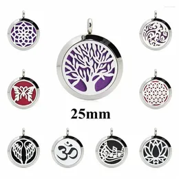 Pendanthalsband Tree of Life 25mm Polish Plain/Crystal 316L Rostfritt stål Arom Essential Oil Diffuser Locket Parfym Fit Necklace