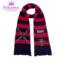 Scarves Mikumn Harajuku Punk Style Women Scarf Y2k Gothc Skull Leather Buckle Striped Knitted Winter Warm Chic Streetwear