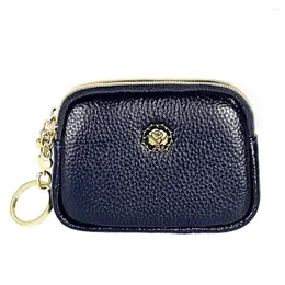 Plånböcker enkla äkta läderkvinnor myntväska dubbel blixtlås liten plånbok carteras para mujer mini purses Billeteras