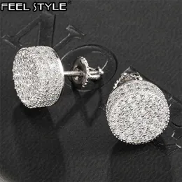الهيب هوب 1PAIR MICRO FULL REOLD ZIRCON CZ STONE BLING ICED Out Stud arring Acced Copper Earrings for Men Jewelry 220125292C