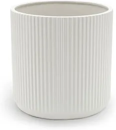 Fluted Ceramic Round Planter, 10-Inch, White