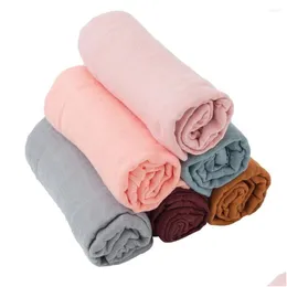 Blankets Swaddling Baby Bamboo Cotton Muslin Blanket Solid Color Wrap Ddle Slee Bag Born Wraps Bath Towel Infant Bedding Sleep Er Dhway