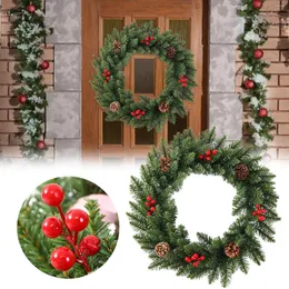 Dekorativer Blumen-Beeren-Weihnachtskranz, batteriebetrieben, warmweiße Lichter, herzförmiger Schaumstoff