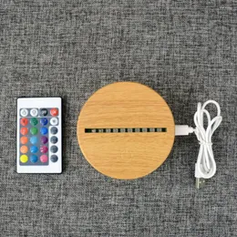 Night Lights 1Pcs LED Lamp Base Table 3D Light Wood With Remote Control And USB Cable 7 Colors Stand Wholesale