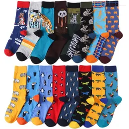Мужские носки с героями мультфильмов, хлопковые мужские забавные модные дизайнерские красочные носки с тигром, пандой, пингвином, повседневные, счастливые для мужчин, падение