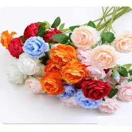 Decorative Flowers Wreaths 3 Head Charming Artificial Peony Flower For Home Party Wedding Decoration Silk Dinner Central Table Dec Dh0Zx