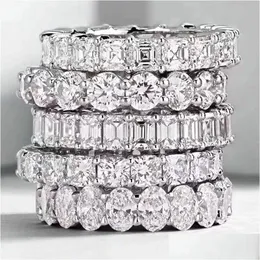Обручальные кольца Choucong Винтажные модные ювелирные изделия Настоящее серебро 925 пробы Принцесса Белый топаз Cz Diamond Eternity Женское обручальное кольцо Dhguc
