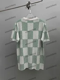Xinxinbuy 남자 디자이너 티 티 셔츠 2024 체스 보드 니트 패브릭 짧은 슬리브 코튼 여자 그레이 블랙 흰색 xs-xl