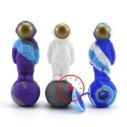 New Style Outer Space Astronauts Colorful Silicone Smoking Pipes Portable Innovative Travel Glass Singlehole Nineholes Screen Filter Tobacco Bowl Holder