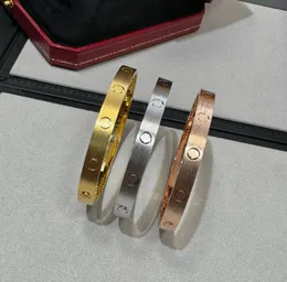 Materiale in oro 2024 V. Bracciale rigido con ciondolo di qualità di lusso in tre colori, placcato oro opaco, argento, colore oro rosa, con scatola per timbri PS3760A