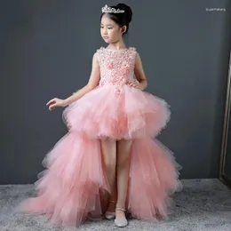 Mädchenkleider Glizt Lange Schleppe Blumenmädchen für Hochzeit Rosa Puffy Kinder Festzug Kleid Erstkommunion Kleid Party Abschlussball