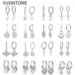 Hoop Earrings 925 Sterling Silver Ear Needle Vintage Geometric Tassel Pendant For Women Fashion Jewelry Gift