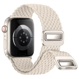 Magnetiska flätad slinga för Apple Watch Band Stretchy Woven Nylon Elastic Justerable Strap Compatible för Apple Iwatch All Series SE