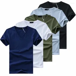 Erkek Tişörtleri 2024 5 PCS/LOT Yüksek kaliteli moda v Boyun Kısa Kollu Gömlek Katı Sıradan Erkekler Pamuk Üstleri Tee Yaz Giysileri
