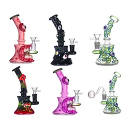 3D Glass Hand Made Hookahs 14mm Female Joint Beaker Glass Oil Dab Rigs Bong Mini Small Halloween Mushroom Style Unique Water tobacco Bongs Pipes