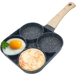 Panela de hambúrguer de pedra médica, panela de café da manhã caseira, mini panela de bolinho de ovo, frigideira de ovo frito com quatro furos