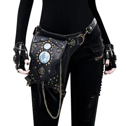 Tapy w talii Yoursason unisex steampunk łańcuch nitów Pakiet wielofunkcyjny PU skórzany ramię 2022 Moto Biker Bag217o