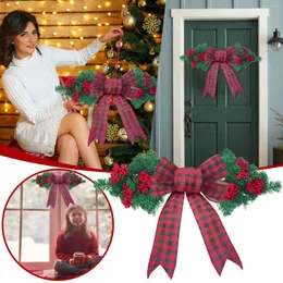 Flores decorativas Dyi Christmas Wreath Outdoor com ornamentos vermelhos decorações da varanda da frente