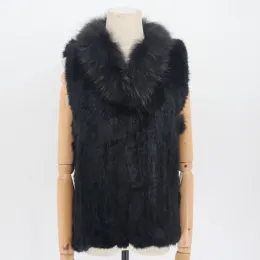 Fur 2021 Fashion Real Rabbit Fashion Fur Vest Highend Women Knitted Sleeveless Fur Vests With Natural Raccoon Fur Jacket Women Coat