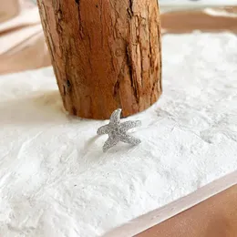 Cluster Rings Karachis S925 Sterling Silver Starfish Set With Diamond Full Ring Female Creative Little Star Fashion