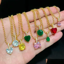 Girocolli placcato oro goccia d'acqua cuore rotondo forma quadrata giallo verde rosa bianco zircone collana girocollo hip hop donna Fl pavé 5A Cubi Dhj8H