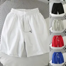 Shorts brancos masculinos de poliéster japonês, shorts esportivos casuais de verão, cintura elástica, shorts sólidos 240223