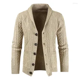 Camisolas masculinas Mens Sweaters 2024 Inverno Cross Border Amazon Comércio Exterior Hooked Cardigan de Malha Estilo Britânico Solto Casaco Espessado Otwx5