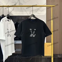 Xinxinbuy erkekler tasarımcı tee tişört 2024 harf ayakkabı baskı kısa kollu pamuklu kadınlar gri siyah beyaz xs-2xl
