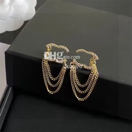 Luxury Golden Tassel Pendant Earrings Vintage Double Letter Chic Earrings Eardrops With Stamp