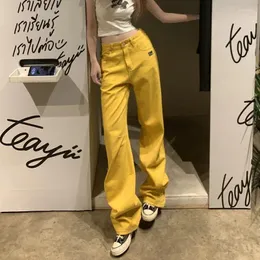 Women's Jeans GUUZYUVIZ Y2K Yellow Straight Baggy For Women Streetwear Vintage Casual Denim Wide Leg Pants Ladies Fashion Loose Trousers