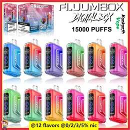 Original Fluum Box 15000 Puffs Digital Disposable Vape 25 ml Förfylld Mesh -spole Fluumbox Pod Desechable E Cigarett 15K Puff Bar med HD Smart Screen Puff 15000 vapes