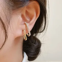2024 New 14k Yellow Gold Design Irregular U-shaped Gold Color Earrings for Woman Korean Crystal Fashion Jewelry Unusual Accessories Girls party