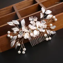 Klipy włosów Europejska panna młoda grzebień Wedding Akcesoria Rose Golden Pearl Hair For For Women Bridal Tiaras Marrige Jewelry Decor