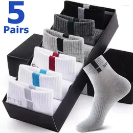 Herrstrumpor 5pairs bambufiber Autumn Winter Men Middle Tube Cotton Sports Sock Breattable Deodorant Business Plus Size 36-43