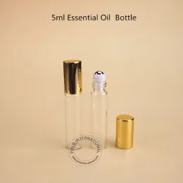 Bottle Promotion 5ml Glass Roll on Bottle Essential Oil Perfume Small 5g Cosmetic Container Golden Lid Min Empty Refillable