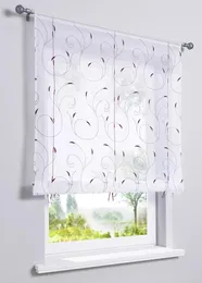 Cortina meio curto bordado balão ramos sheer janela tule para cozinha sala de estar voile painel cortina